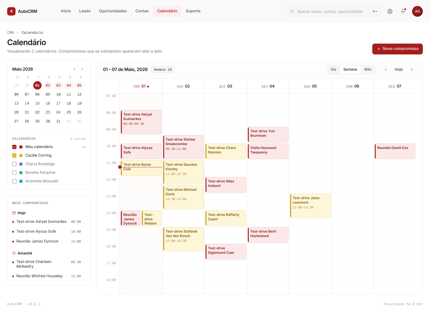 Redesign 2026 — Calendário semana
